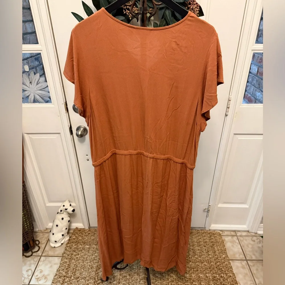 Naturals D & Co Rust Color Minimalist Lightweight Midi Dress SS XL - Picture 2 of 7
